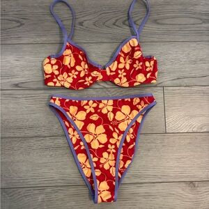 InnerRelm Red,Yellow,Purple flower bikini set